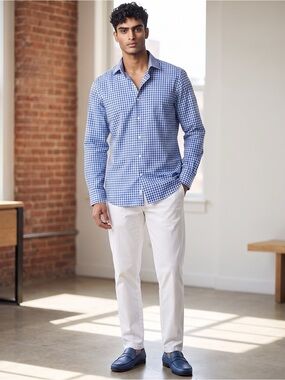 Nautical Men’s 15-15-1/2 Neck Sleeves 32/33 Medium Slim Fit Blue White Shirt